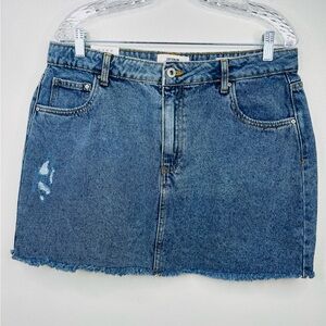Cotton On Distressed Blue Denim Mini Skirt 100/cotton